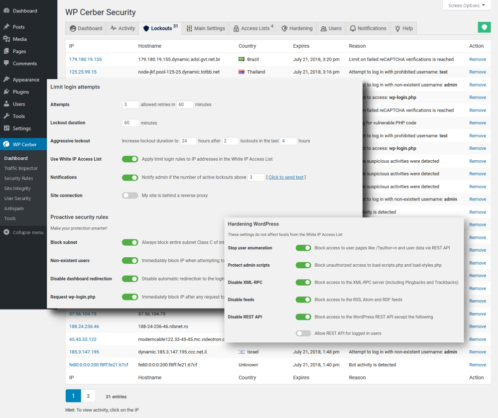 WordPress firewall - protection and attack blocking