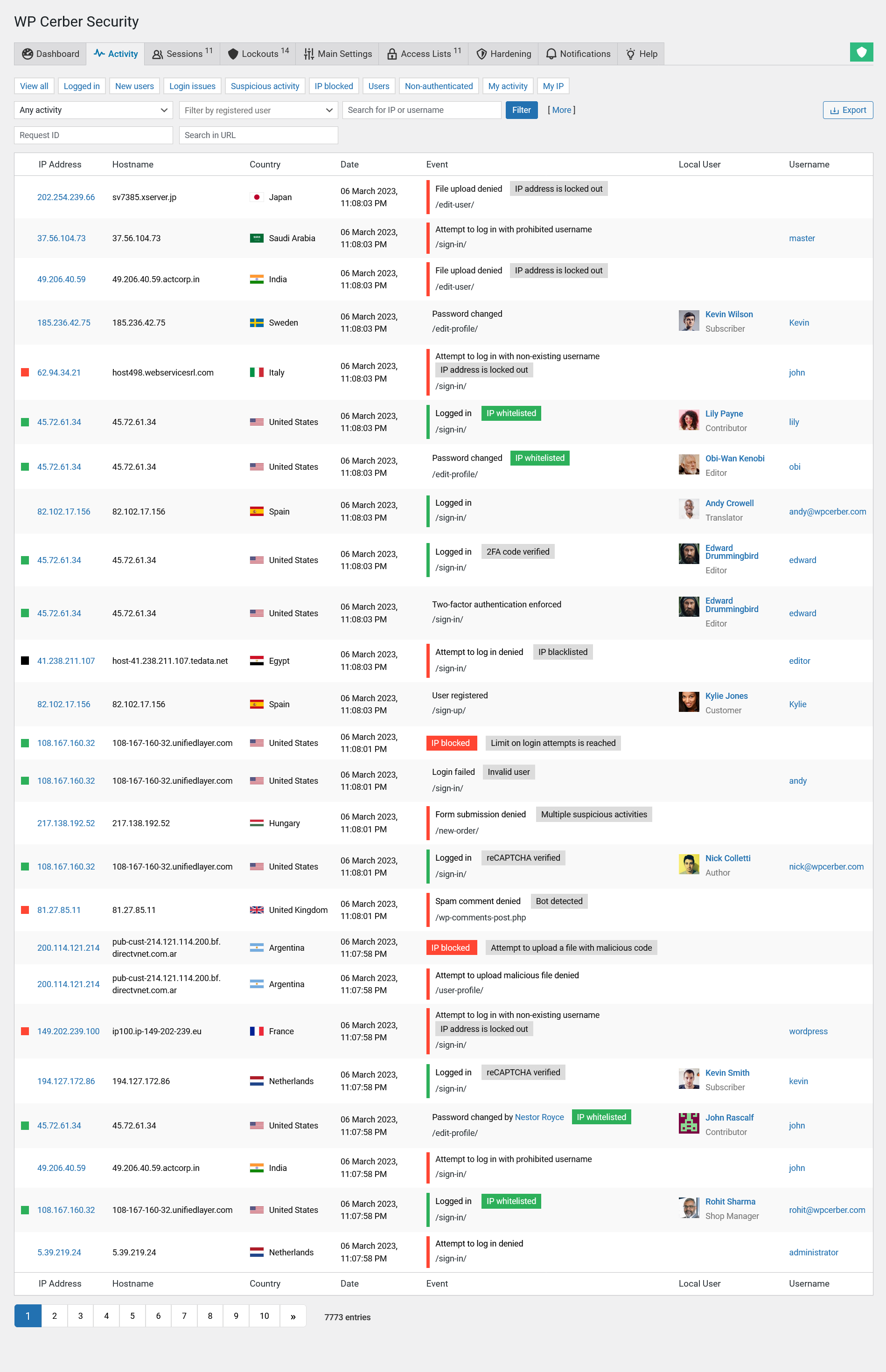 The activity log in WP Cerber helps website owners and WordPress administrators monitor user activity, identify potential security threats, and troubleshoot issues that may arise on the website.